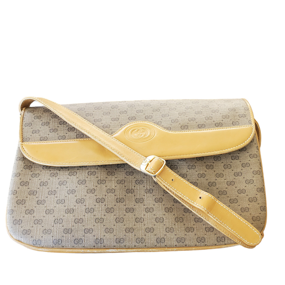 Gucci Vintage Micro GG Monogram Tan Coated Canvas Crossbody Bag